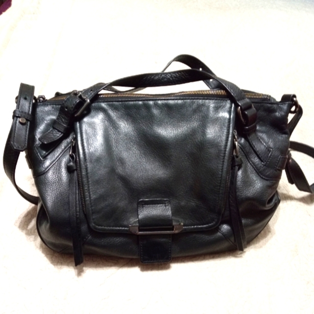 Kooba black leather bag cross tote